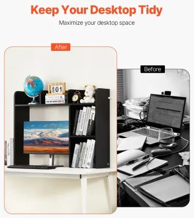 VEVOR Desktop Bookshelf Black Desktop Storage Organizer 2-Tier for Office &amp; Home