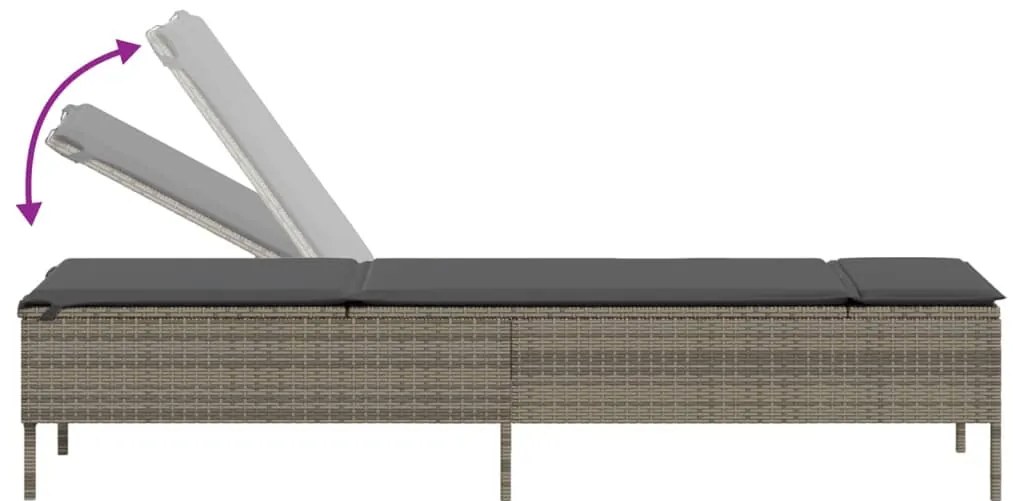 vidaXL Ξαπλώστρα Τραπέζι και Μαξιλάρια Γκρι από Συνθετικό Ρατάν