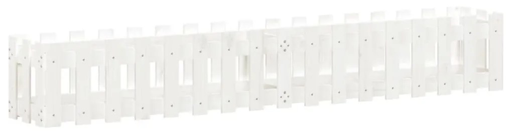 Ζαρντινιέρα με Σχέδιο Φράχτη Λευκή 200x30x30 εκ. Μασίφ Πεύκο - Λευκό