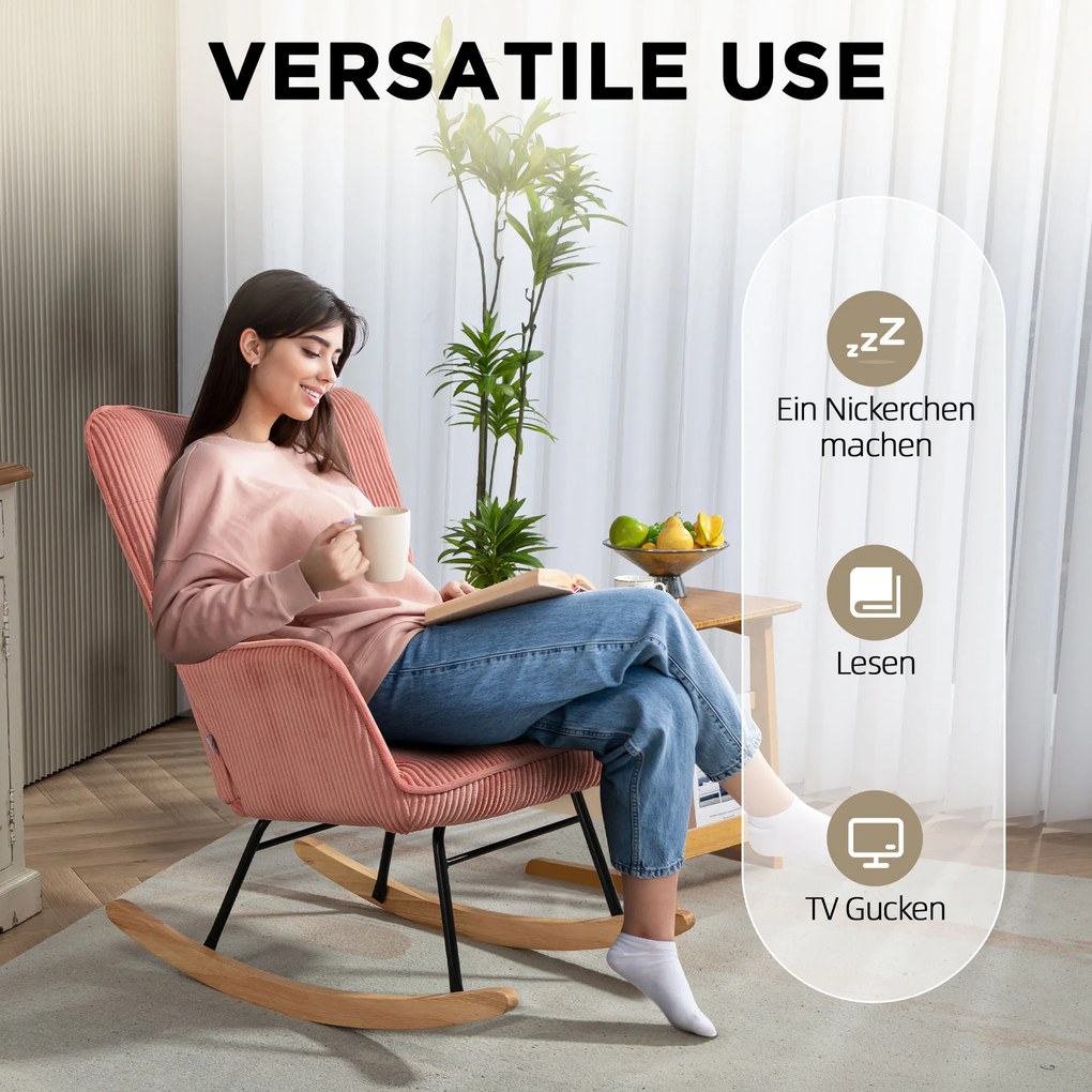 HOMCOM Πολυθρόνα, πολυθρόνα χαλάρωσης, πολυθρόνα λικνίσματος, έως 120 kg, πολυεστέρας, 98 x 71 x 101 cm, Ροζ