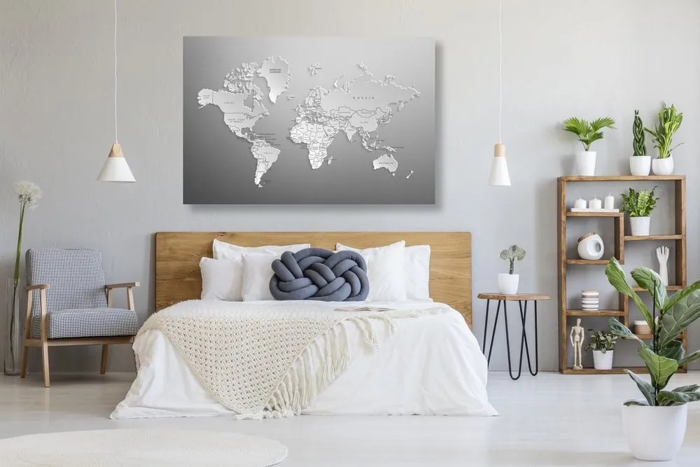 Εικόνα ασπρόμαυρο παγκόσμιο χάρτη σε πρωτότυπο σχέδιο - 120x80
