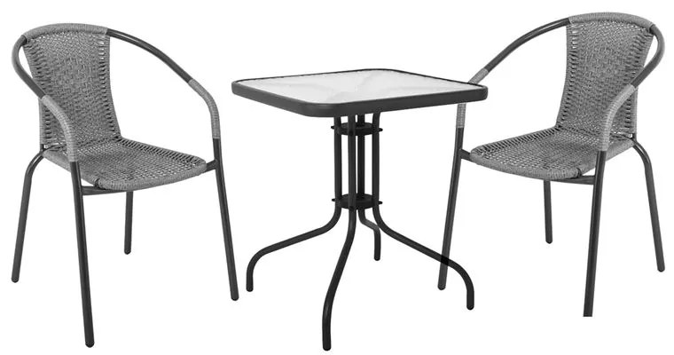 WOODWELL BALENO Set Κήπου - Βεράντας: Τραπέζι + 2 Πολυθρόνες Μέταλλο Ανθρακί - Wicker Mixed Grey Table:70x70x70 Seat:53x58x77 Ε240,12