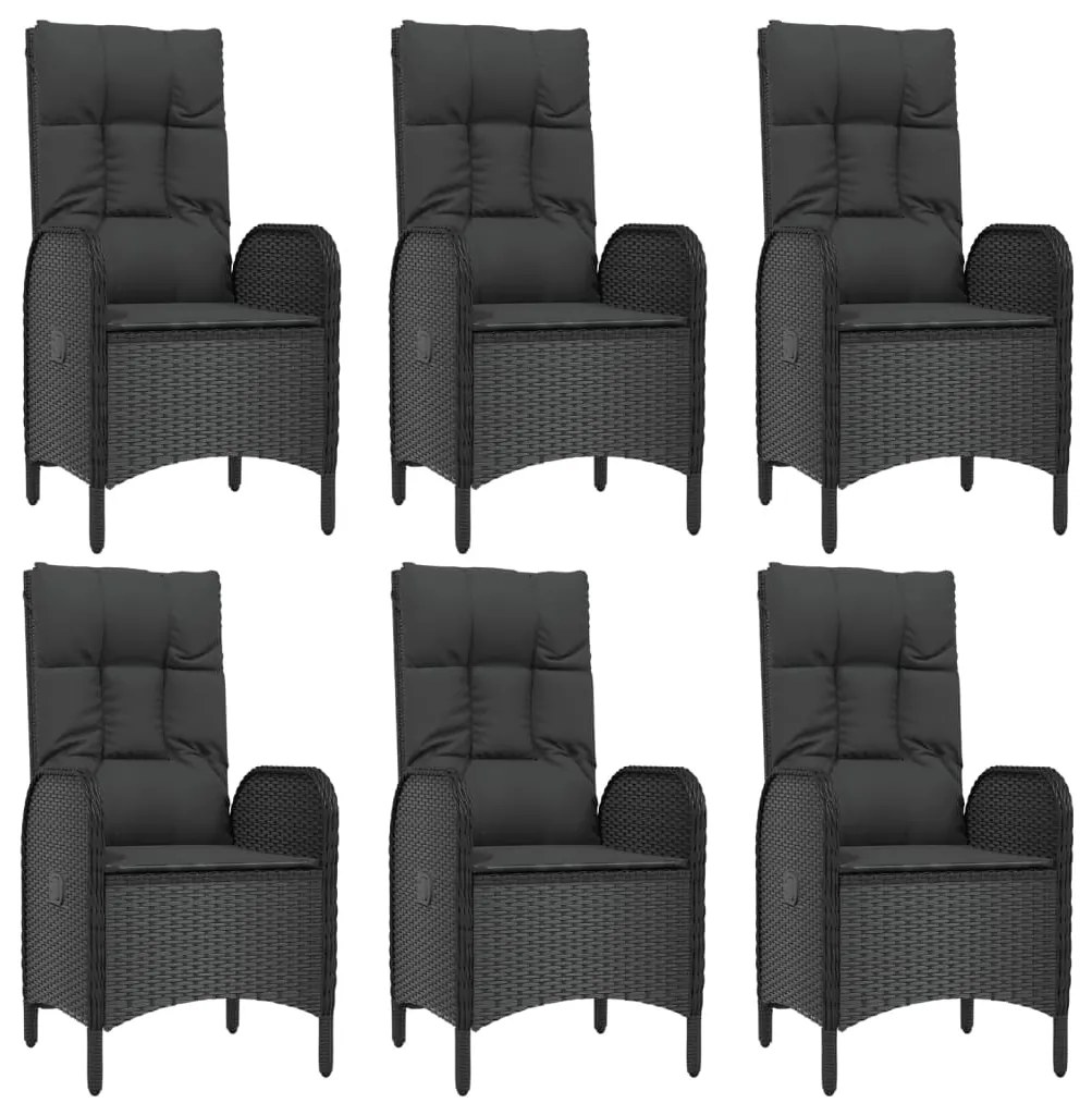 vidaXL Σετ Τραπεζαρίας Κήπου 7 Τεμ. Μαύρο Συνθετικό Ρατάν με Μαξιλάρια