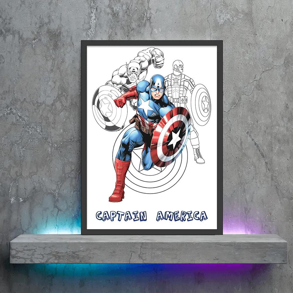Πόστερ &amp;  Κάδρο Comic Captain America CM007 30x40cm Μαύρο Ξύλινο Κάδρο (με πόστερ)