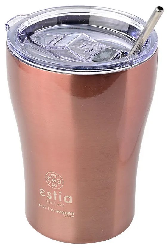 Θερμός Coffee Mug 350ml με Καλαμάκι ESTIA Save the Aegean Rose Gold