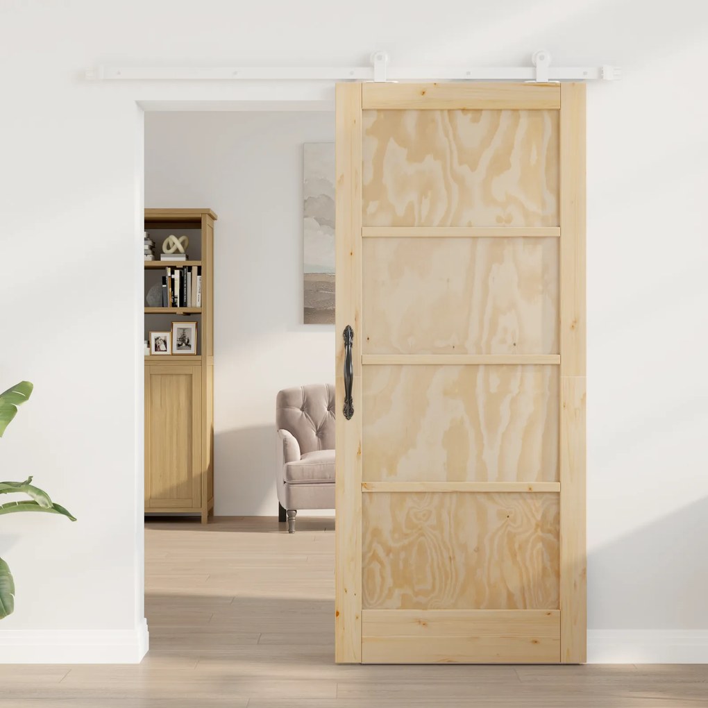 vidaXL Συρόμενη Πόρτα με Σετ Εξαρτημάτων 86x198.5 εκ Στερεό Ξύλο Πεύκο