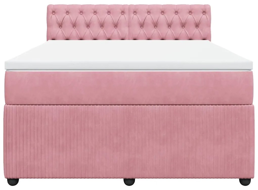 vidaXL Κρεβάτι Boxspring με Στρώμα Ροζ 140x200 εκ. Βελούδινο