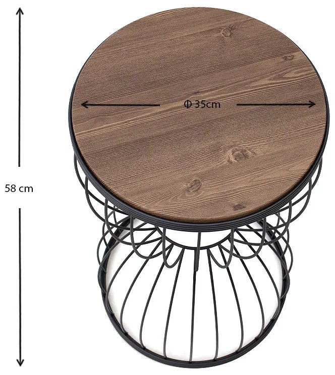 Βοηθητικό τραπεζάκι Pino Megapap μεταλλικό - Mdf χρώμα καρυδί - μαύρο 35x35x58εκ. - GP030-0040,1 - GP030-0040,1