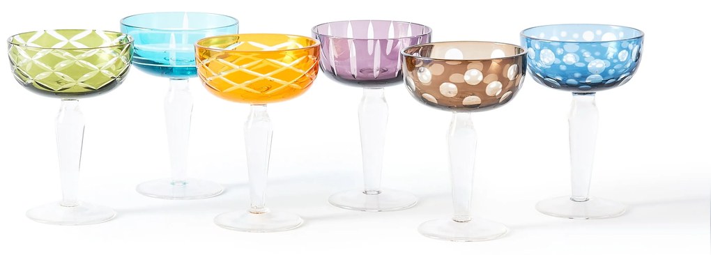 Champagne Glass POLS POTTEN Multicolour Cuttings Coupe Glasses, multicolour, set of 6 140-230-138-0M