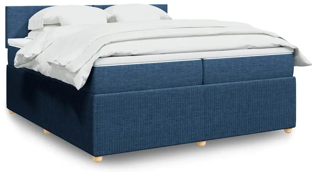 vidaXL Κρεβάτι Boxspring με Στρώμα Μπλε 200x200 εκ. Υφασμάτινο