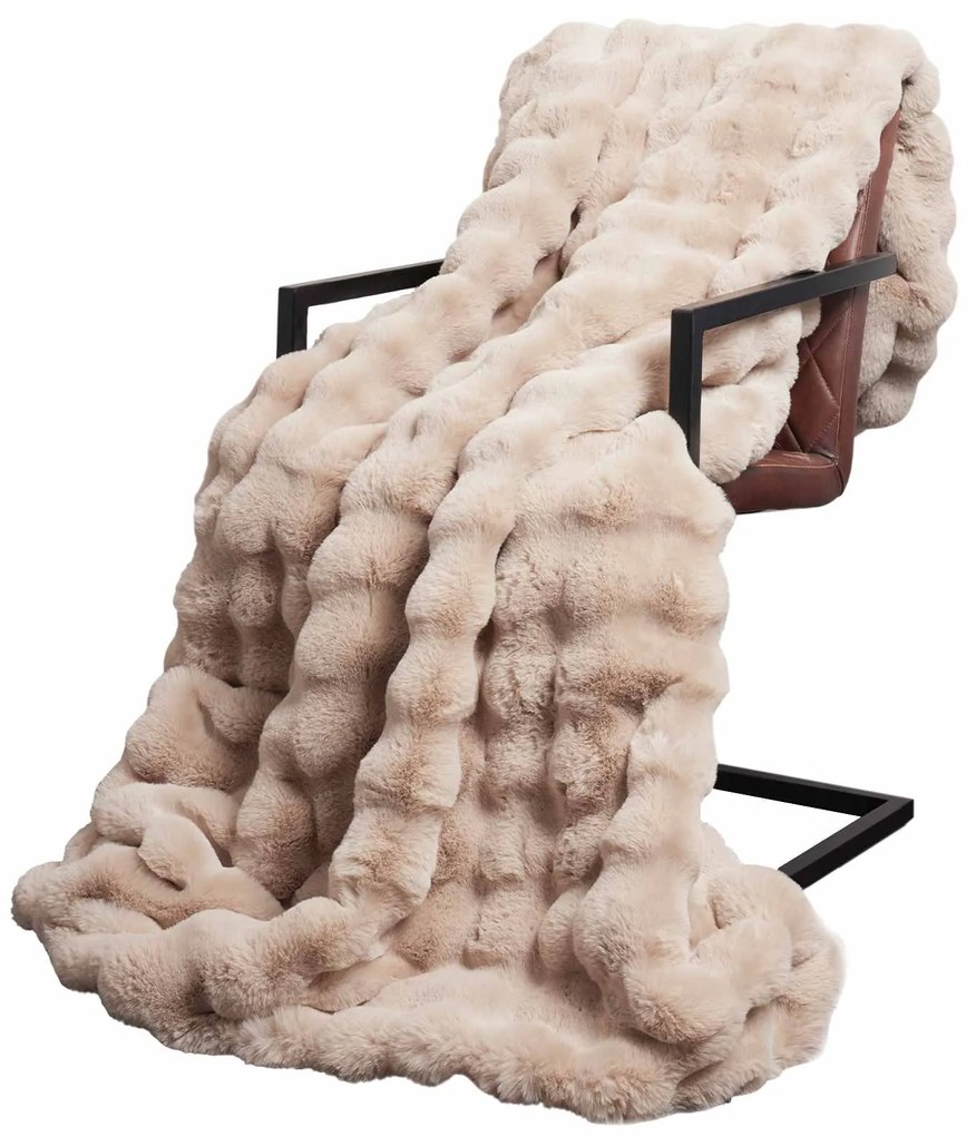 vidaXL Ψεύτικη κουβέρτα από κουνέλι Μπεζ 150 x 220 cm Πολυεστέρας