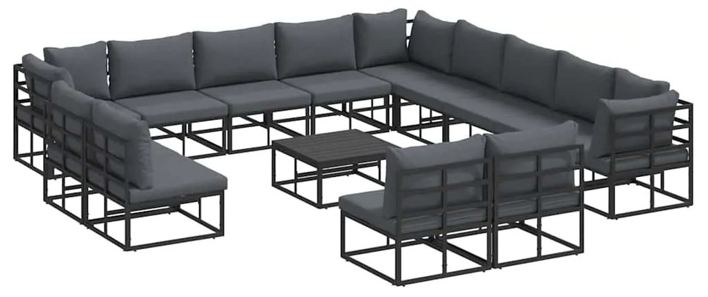 vidaXL Σετ Καναπέ Κήπου με μαξιλάρι 14 pcs Μαύρο Αλουμίνιο