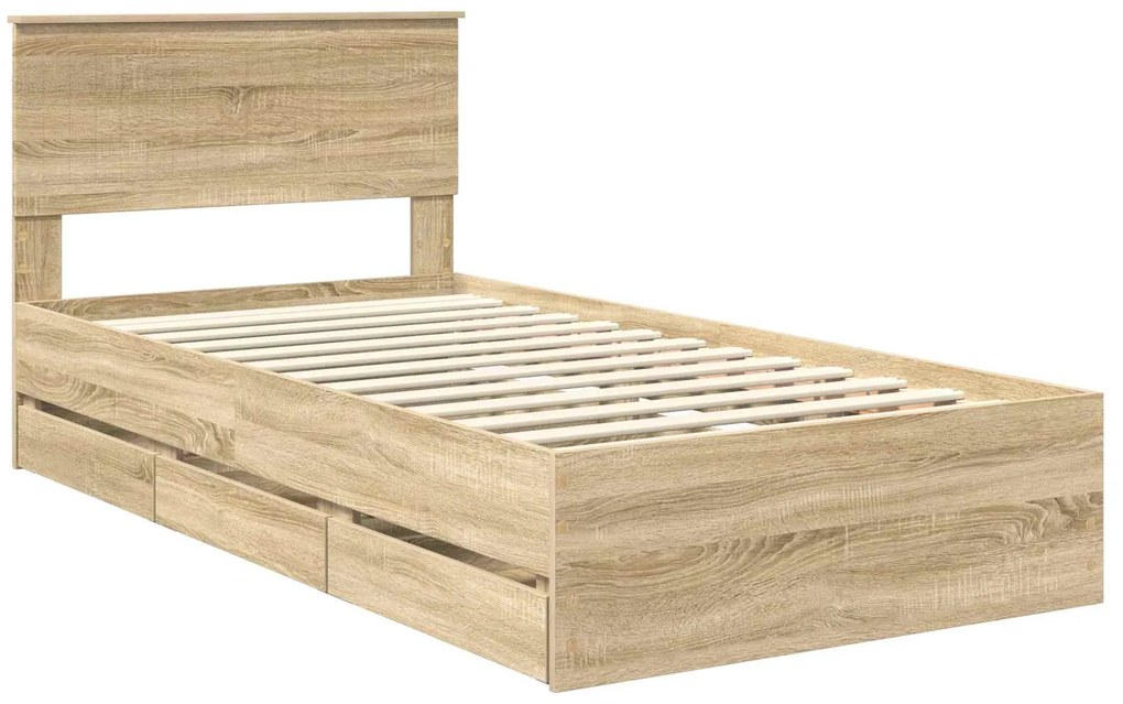 vidaXL Σκελετός Κρεβατιού Δρύς Sonoma 100 x 200 cm Μηχανήματος Ξύλο