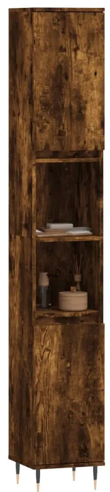 vidaXL Ντουλάπι Μπάνιου Καπνιστή Δρυς 30x30x190 εκ. Επεξεργασμένο Ξύλο