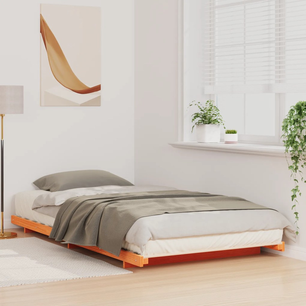 vidaXL Κρεβάτι δαπέδου Καφέ κεριού 100 x 200 cm Μασίφ ξύλο πεύκου