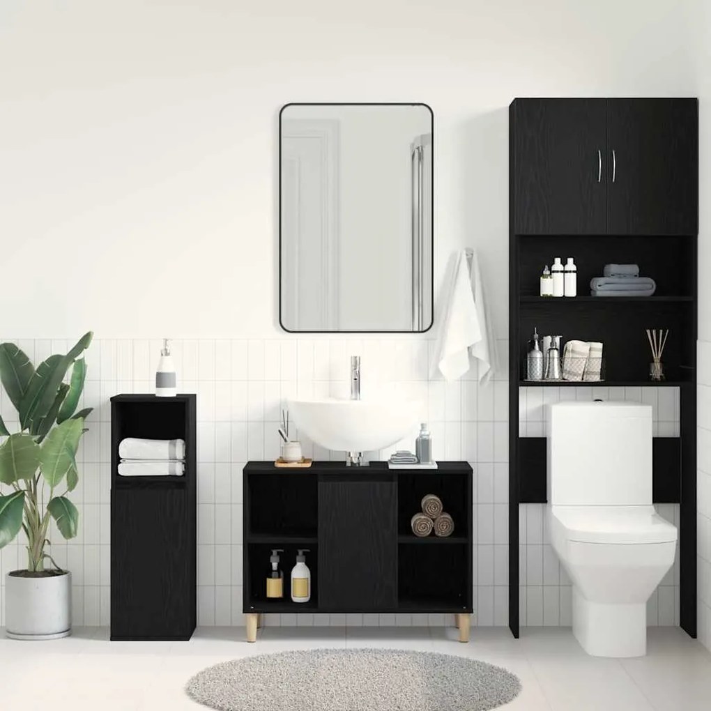 vidaXL Ντουλάπι Νιπτήρα Μαύρο Δρυς 80x33x60 εκ. από Τεχνητό Ξύλο