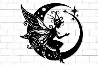 Intra απο ξύλο plywood 3mm-4mm πάχος - Fairy and Moon Wall Art Laser Cut  Δίασταση 40x50 cm INTRAFABR-122527962