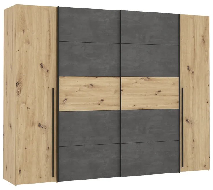 Intrahome Ντουλάπα ρούχων Verzo Intrahome τετράφυλλη oak-ανθρακί μελαμίνης 270.5x61.5x210.5εκ | SKU: INTRAPA-429111116