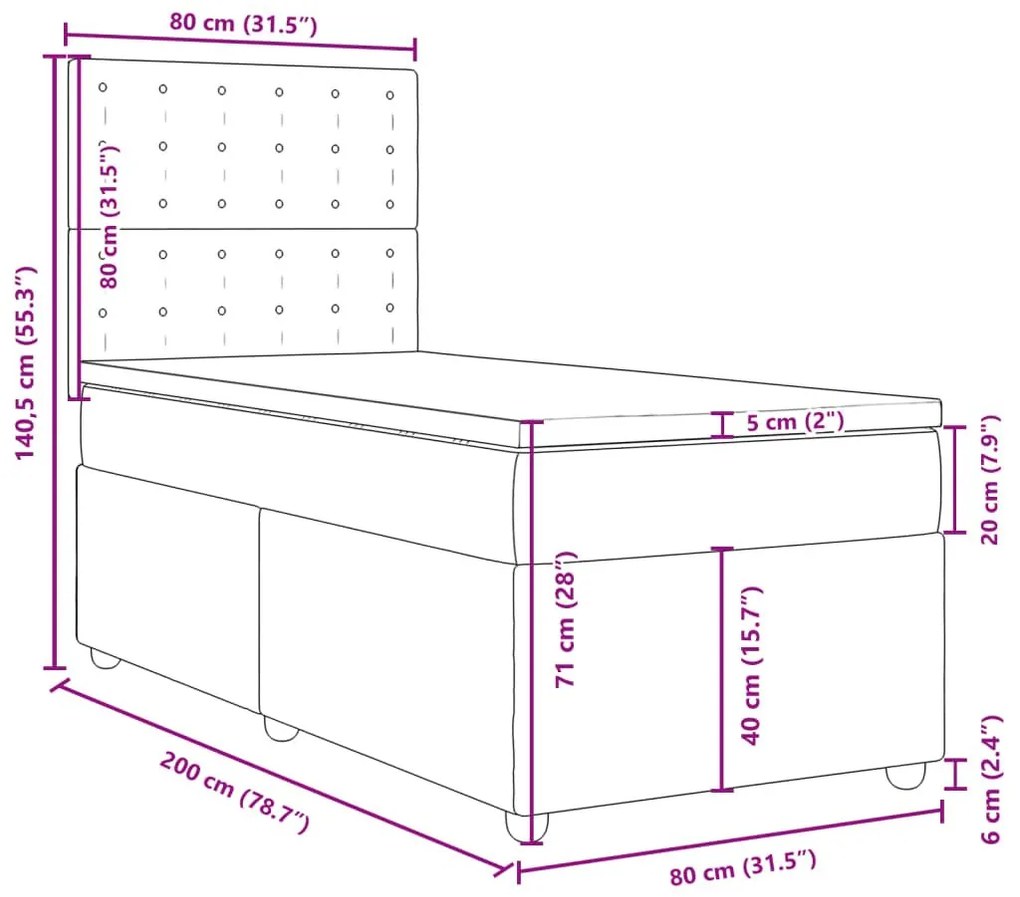 Κρεβάτι Boxspring με Στρώμα Μπλε 80x200 εκ. Υφασμάτινο - Μπλε