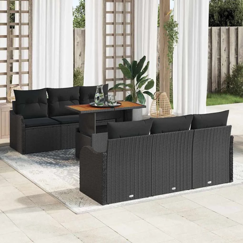 vidaXL Σετ Καναπέ Κήπου με μαξιλάρι 7 pcs Μαύρο 100 x 55 x 73 εκ