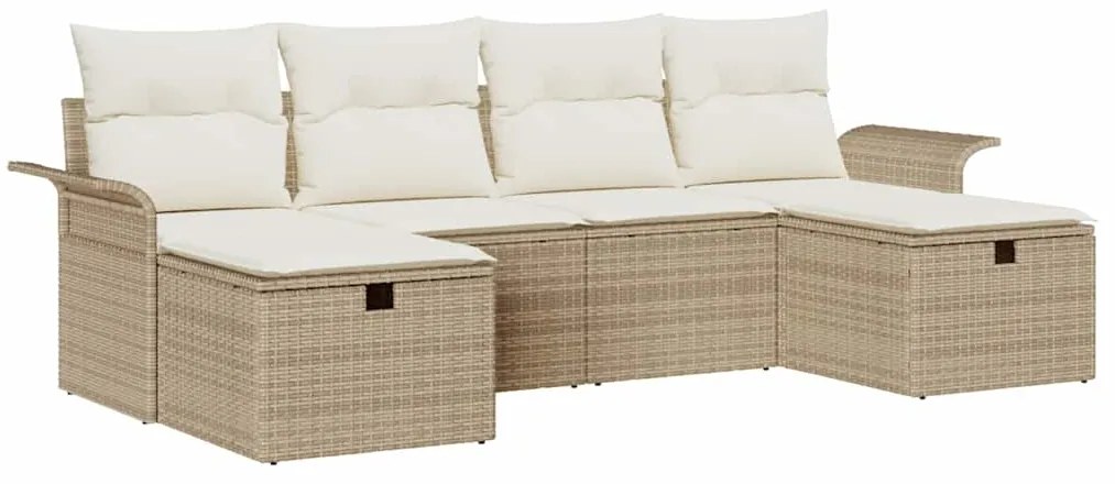 vidaXL Σετ Καναπέ Κήπου 6 pcs Μπεζ και Κρέμα συνθετικό ρατάν