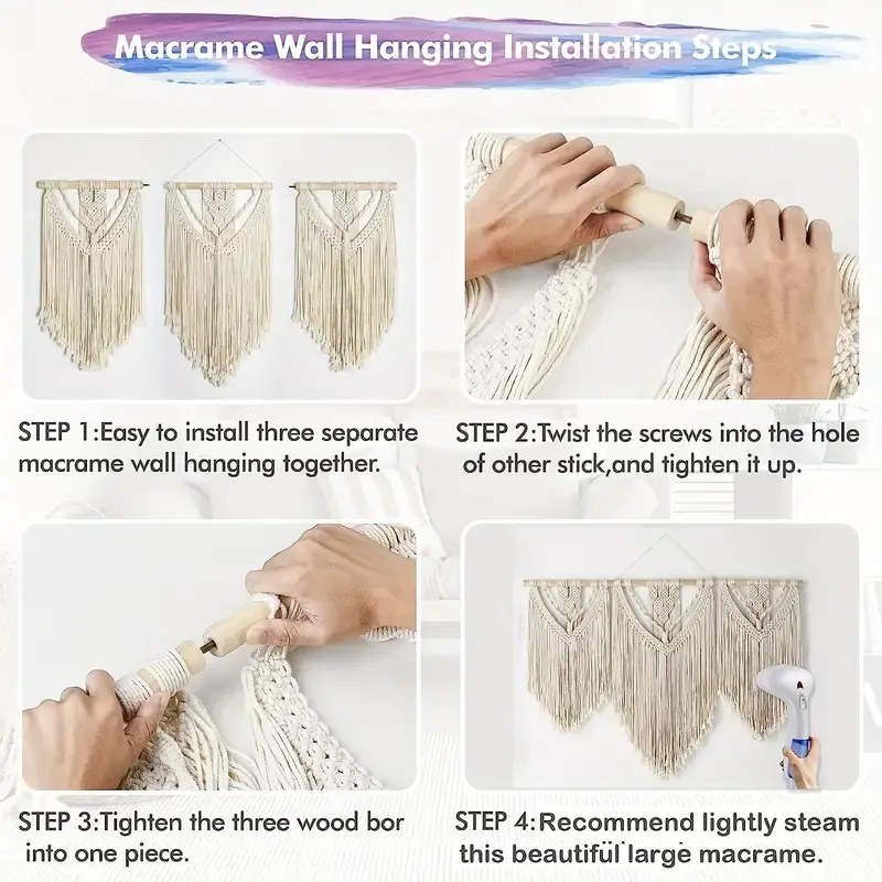 Κρεμαστό διακοσμητικό μακραμέ εκρού 81x110 cm