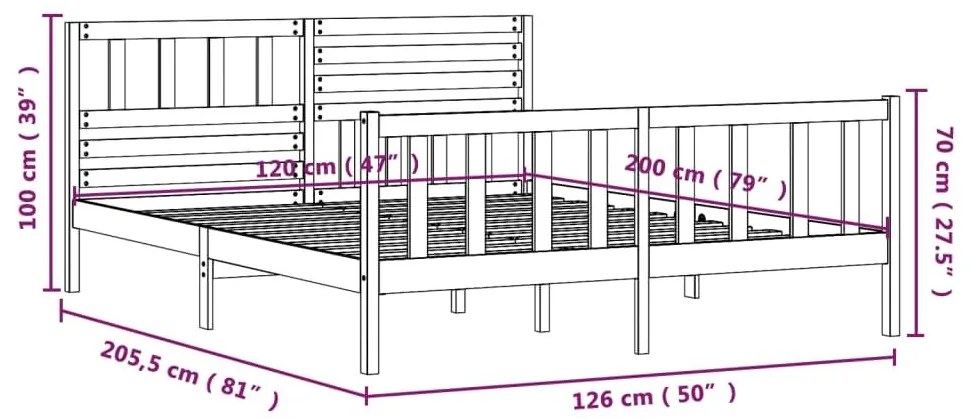 Πλαίσιο Κρεβατιού Μαύρο 120 x 200 εκ. από Μασίφ Ξύλο - Μαύρο