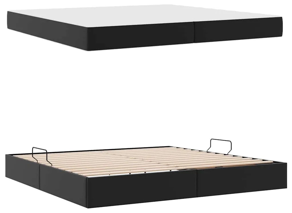 vidaXL Κρεβάτι με αποθηκευτικό χώρο και στρώμα 2 pcs Μαύρο Δέρμα