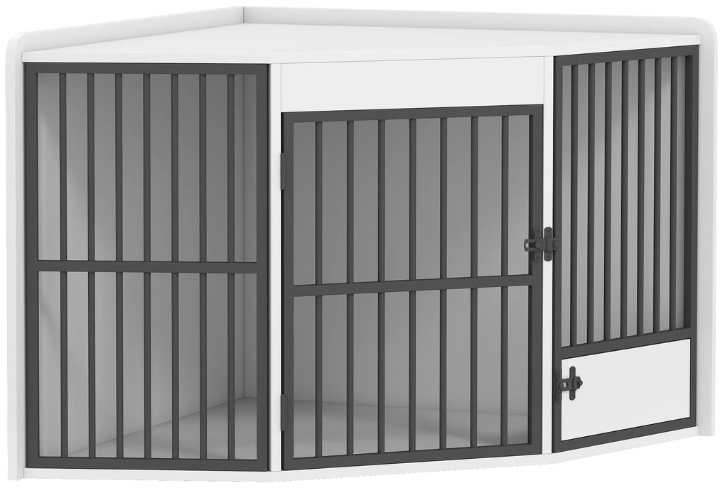 Κλουβί σκύλου PawHut, κουτί διαμονής για μικρούς και μεσαίους σκύλους, κουτί κατοικίδιου, πόρτα τροφοδοσίας, MDF, μέταλλο, λευκό