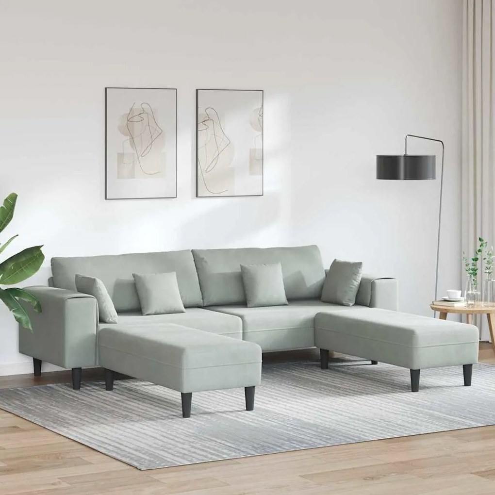 vidaXL Βελούδινος καναπές 3 pcs Ανοιχτό γκρι 208 εκ. Βελούδο