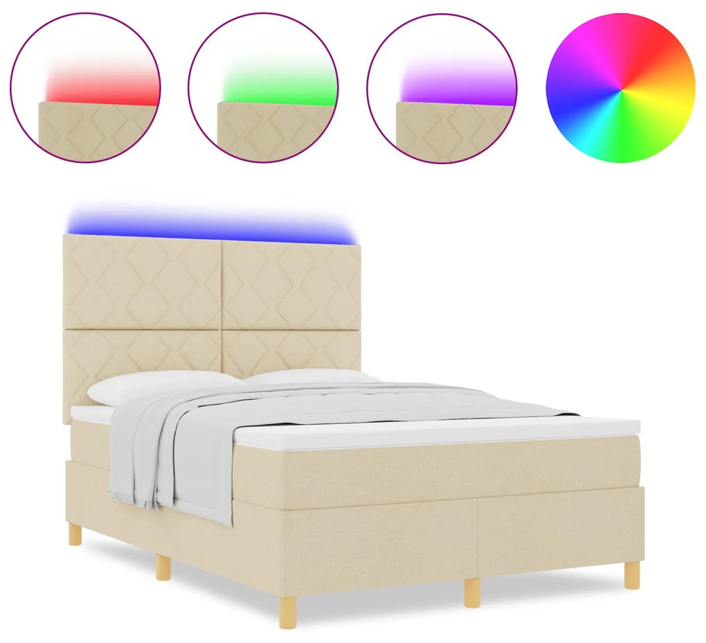 vidaXL Κρεβάτι με Στήριγμα και Στρώμα & LED Κρεμ 160x200 εκ Υφασμάτινο