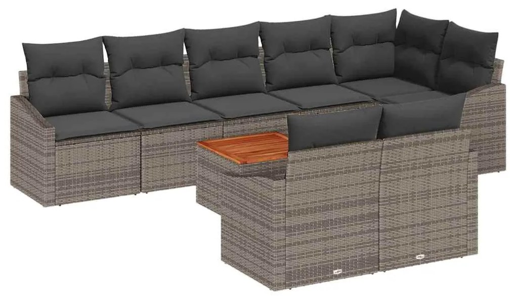 vidaXL Σετ Καναπέ Κήπου με μαξιλάρι 9 pcs Γκρι συνθετικό ρατάν