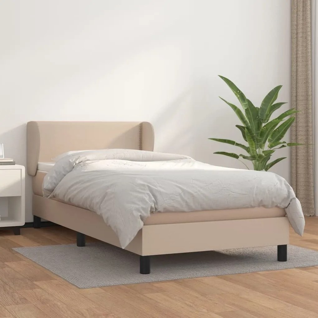 Κρεβάτι Boxspring με Στρώμα Καπουτσίνο 100x200εκ.από Συνθ.Δέρμα - Καφέ