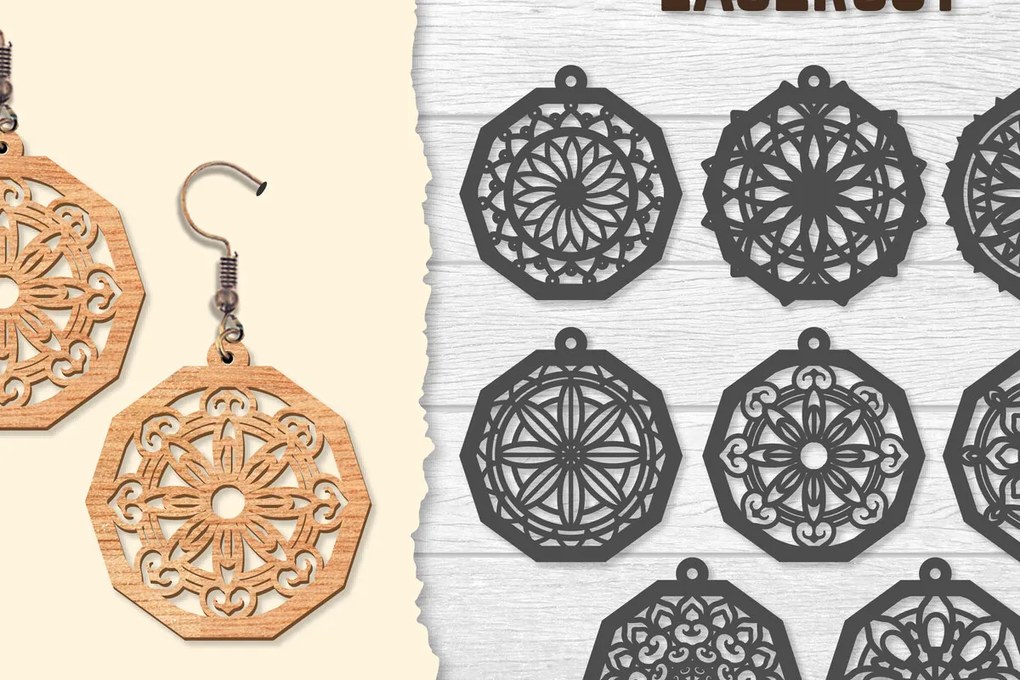 Intra απο ξύλο plywood 3mm-4mm πάχος - Σκουλαρίκια Mandala Lasercut BNDLES Δίασταση 3x3 cm INTRAFABR-120627180