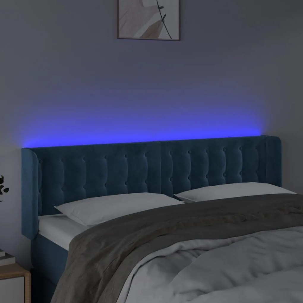 Κεφαλάρι Κρεβατιού LED Σκούρο Μπλε 147x16x78/88 εκ. Βελούδινο - Μπλε