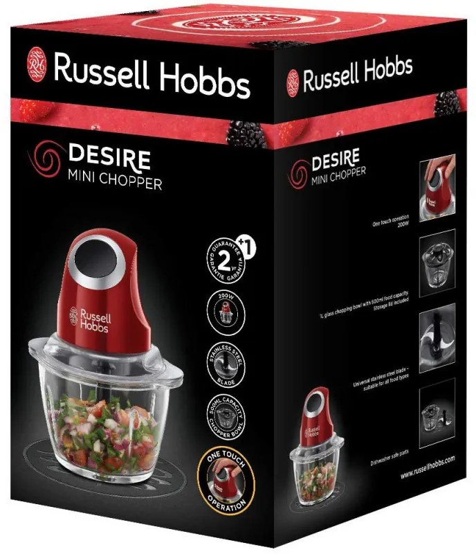 Πολυκόπτης Multi Russell Hobbs Desire 24660-56, 200W, 500ml, Γυάλινο μπολ, Κόκκινο χρώμα