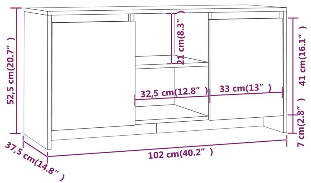 Έπιπλο Τηλεόρασης Μαύρο 102 x 37,5 x 52,5 εκ. από Επεξ. Ξύλο - Μαύρο