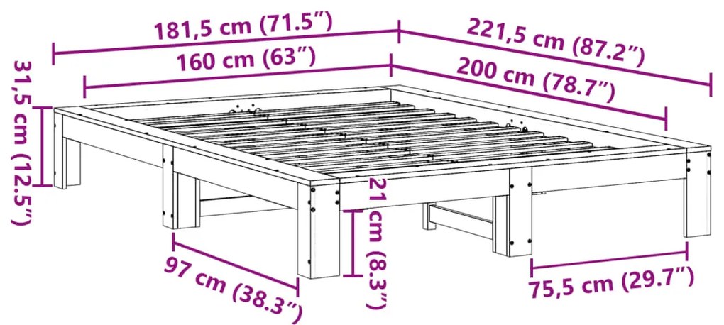 ΣΚΕΛΕΤΟΣ ΚΡΕΒ. ΧΩΡΙΣ ΣΤΡΩΜΑ ΚΑΦΕ ΚΕΡΙΟΥ 160X200 ΕΚ ΜΑΣΙΦ ΠΕΥΚΟ 3308734