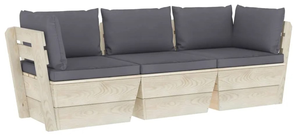 vidaXL Καναπές Κήπου Παλέτας Τριθέσιος Ξύλο Ερυθρελάτης με Μαξιλάρια