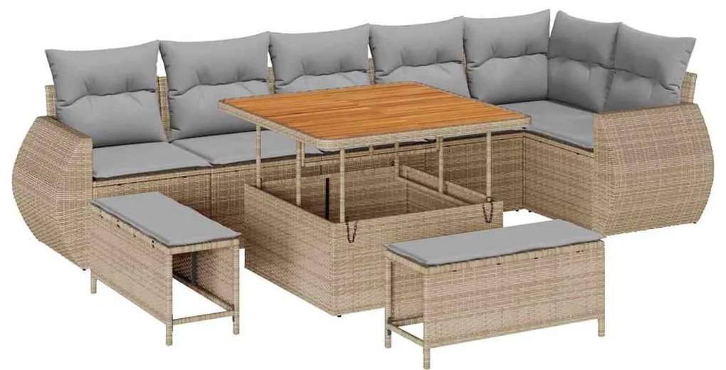 vidaXL Σετ Καναπέ Κήπου 9 pcs Μπεζ συνθετικό ρατάν
