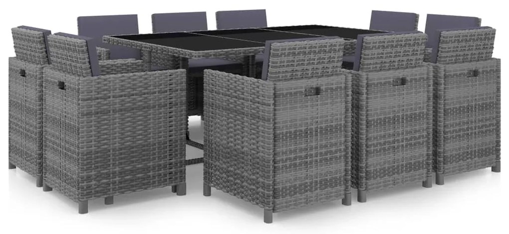 vidaXL Σετ Τραπεζαρίας Εξ. Χώρου 11 τεμ. Γκρι Συνθ. Ρατάν με Μαξιλάρια