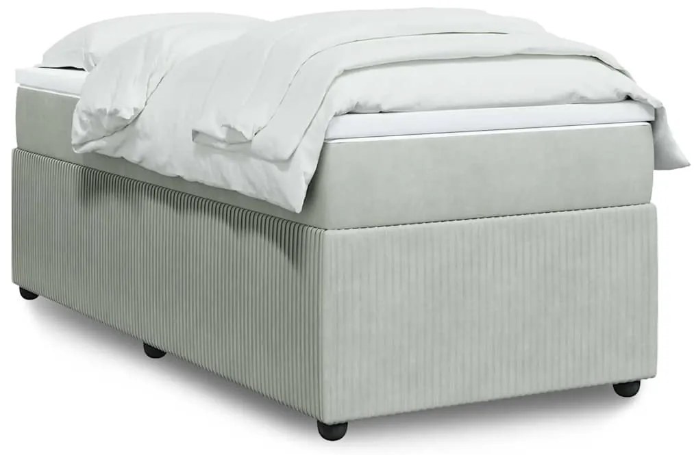 vidaXL Κρεβάτι Boxspring με Στρώμα Ανοιχτό Γκρι 100x200 εκ. Βελούδινο