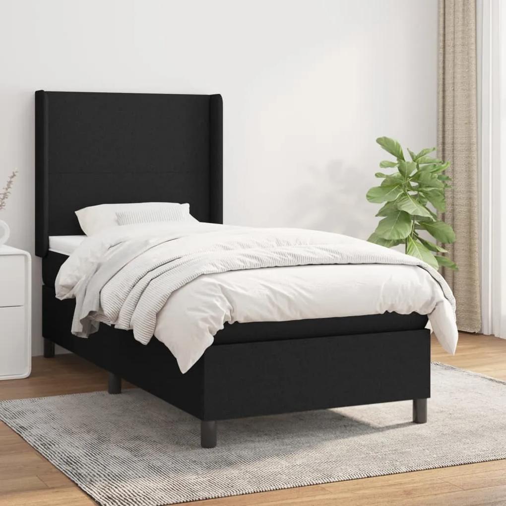 Κρεβάτι Boxspring με Στρώμα Μαύρο 90x200 εκ. Υφασμάτινο
