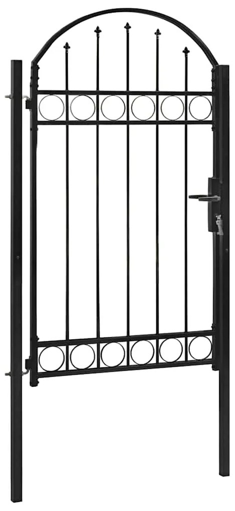 vidaXL Πόρτα Περίφραξης με Αψιδωτή Κορυφή Μαύρη από Ατσάλι 104 x 175 εκ.