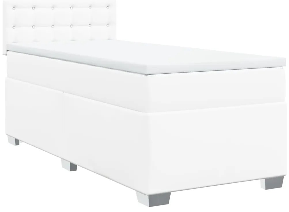 vidaXL Κρεβάτι Boxspring με Στρώμα Λευκό 90x200εκ. από Συνθετικό Δέρμα