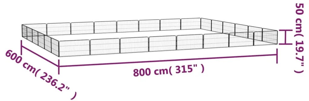 vidaXL Παρκοκρέβατο Σκύλου 28 Πάνελ Μαύρο 100x50εκ Ατσάλι Βαφή Πούδρας