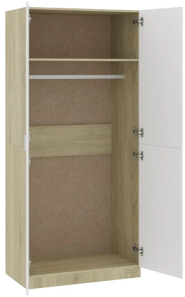 vidaXL Ντουλάπα Λευκή / Sonoma Δρυς 90 x 52 x 200 εκ. από Μοριοσανίδα