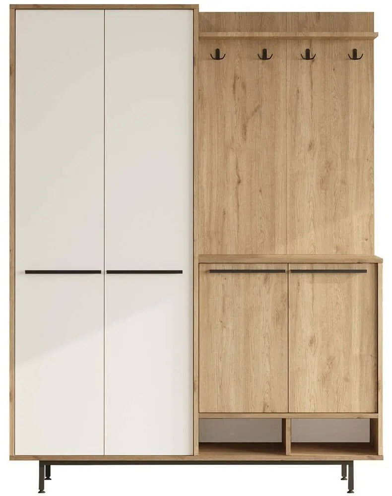 Έπιπλο Εισόδου Os 956LCS2833 147,4x35,5x195,6cm Oak-White Μοριοσανίδα, Μελαμίνη
