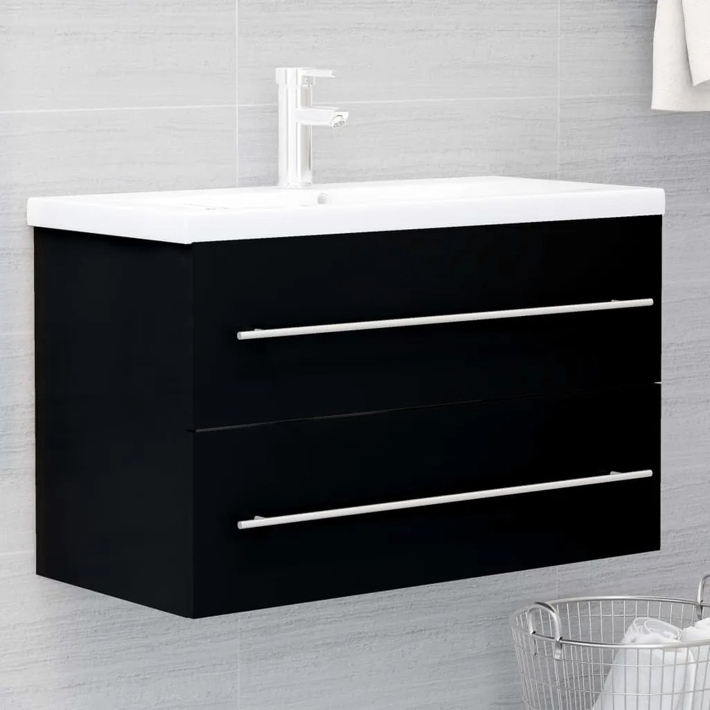 vidaXL Ντουλάπι Νιπτήρα Μαύρο 80 x 38,5 x 48 εκ. από Μοριοσανίδα
