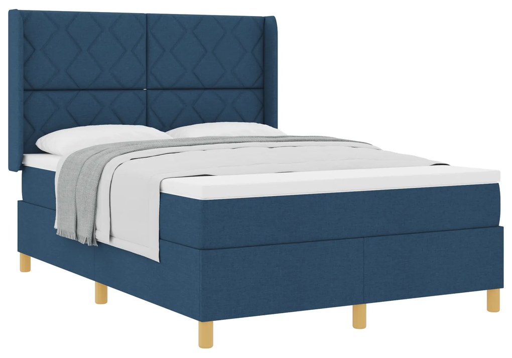 vidaXL Κρεβάτι Box Spring με Στρώμα - Μπλε, 140x200 εκ., Υφάσμα